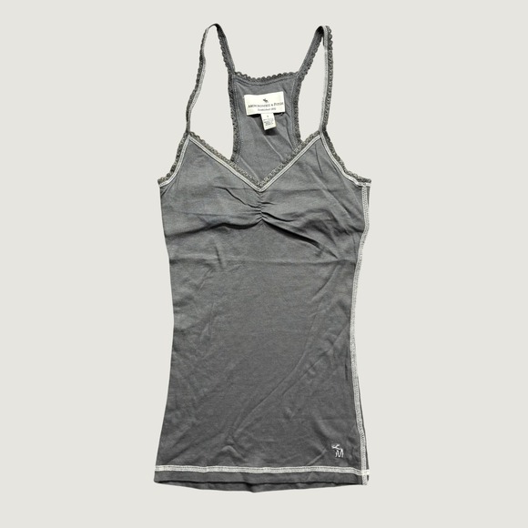Abercrombie & Fitch Tops - Abercrombie & Fitch Y2K Small Gray Lace Trim Racerback Cami Top Contrast Stitch